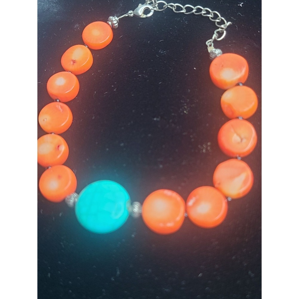 Handcrafted Coral & Turquoise Beaded Bracelet With Adjustable Chain